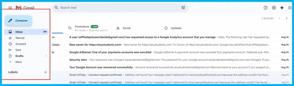 Gmail email dashboard