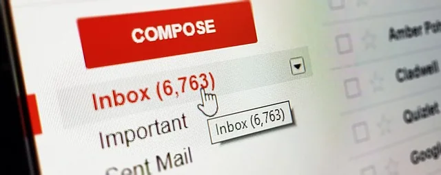 Screenshot of a Gmail inbox showing unread emails with the "Compose" button highlighted.