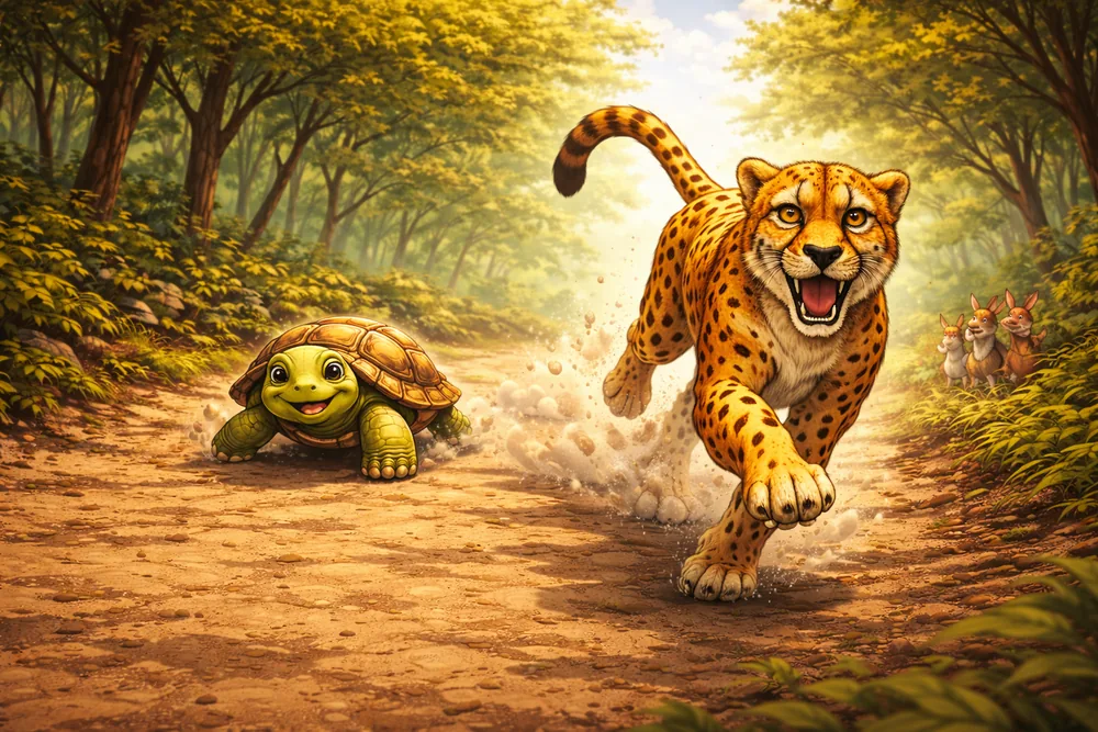 Cheetah leads the much with Tortoise behind