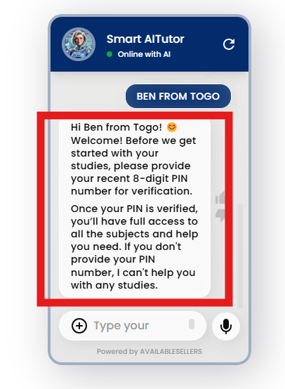 anystudents.com PIN Number verification