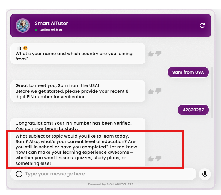 A screenshot shows a learning section of a student with Smart AITutor