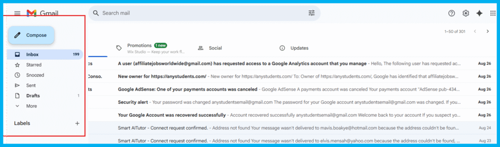 Gmail email dashboard