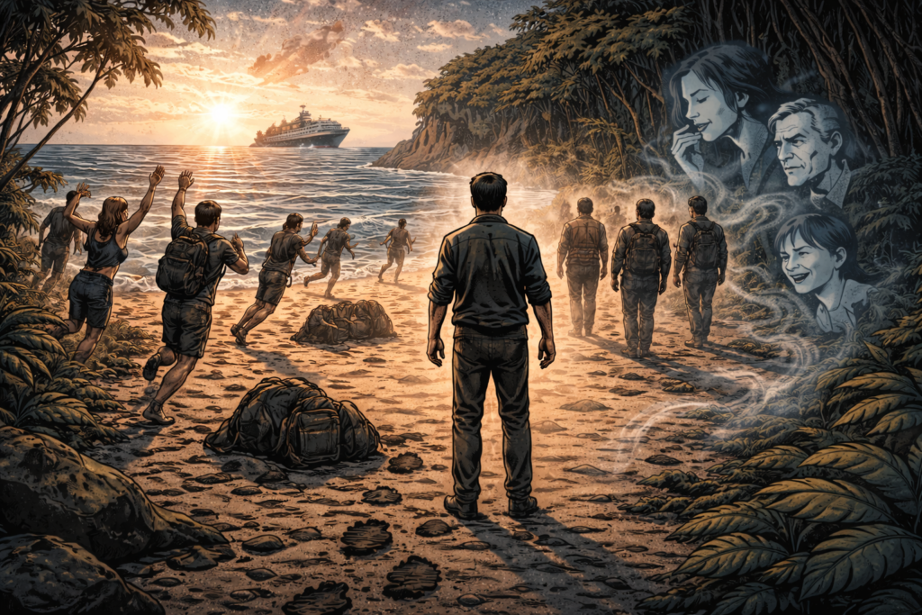 a rescue ship appears bringing hope to the stranded survivors